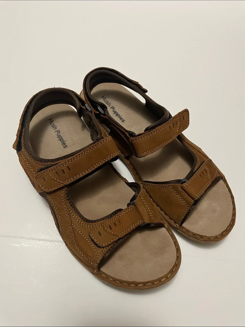Men’s Hush Puppies Tan Brown Leather Fisherman Sandals Sz 10.5W